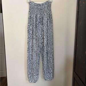 Banana Republic Blue & White Smocked-Waist Printed Jumpsuit